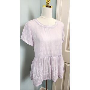 Sigrid Olsen Peplum Top Womens Small Lilac Floral Cottagecore Blouse Lightweight